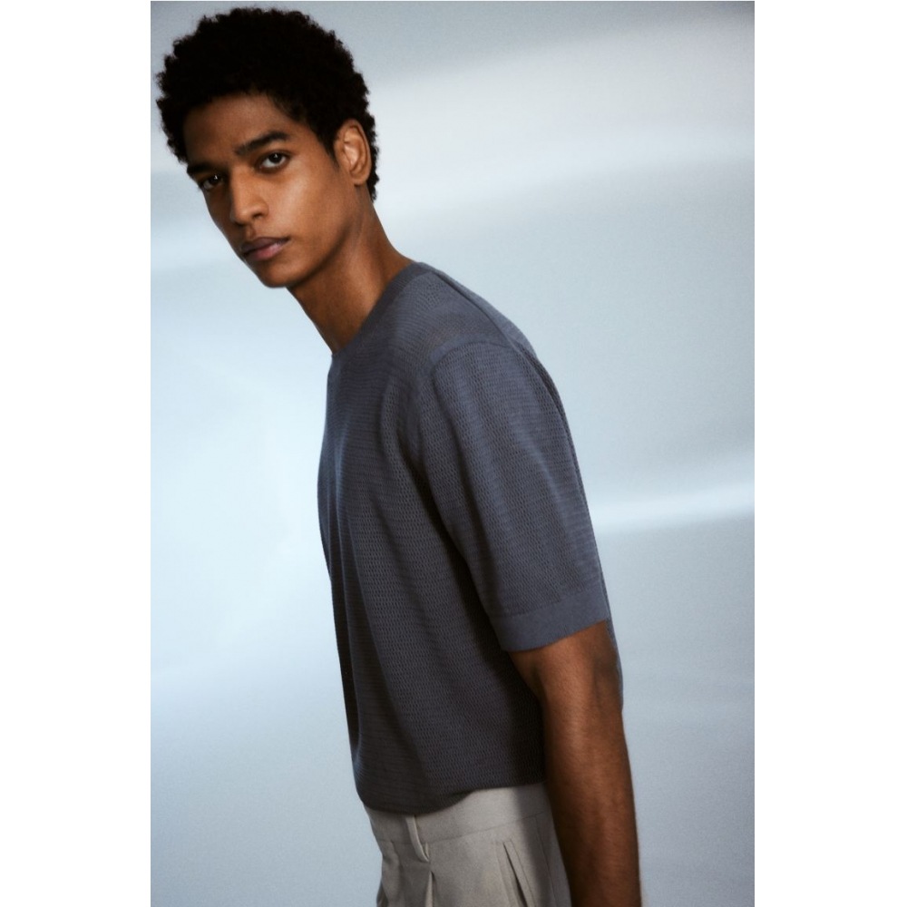 H&M レギュラーフィットホールニット T シャツダークグレー H&M レギュラーフィットホールニット T シャツダークグレー