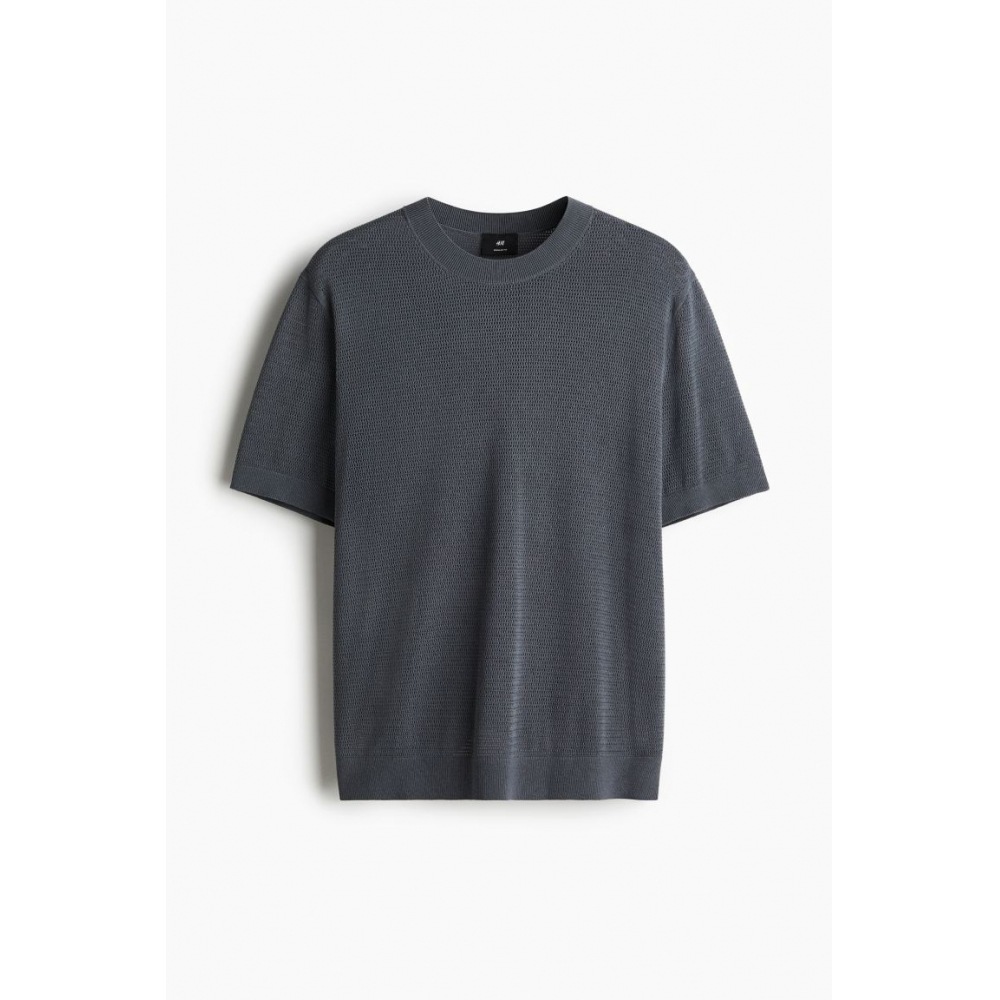 H&M レギュラーフィットホールニット T シャツダークグレー H&M レギュラーフィットホールニット T シャツダークグレー