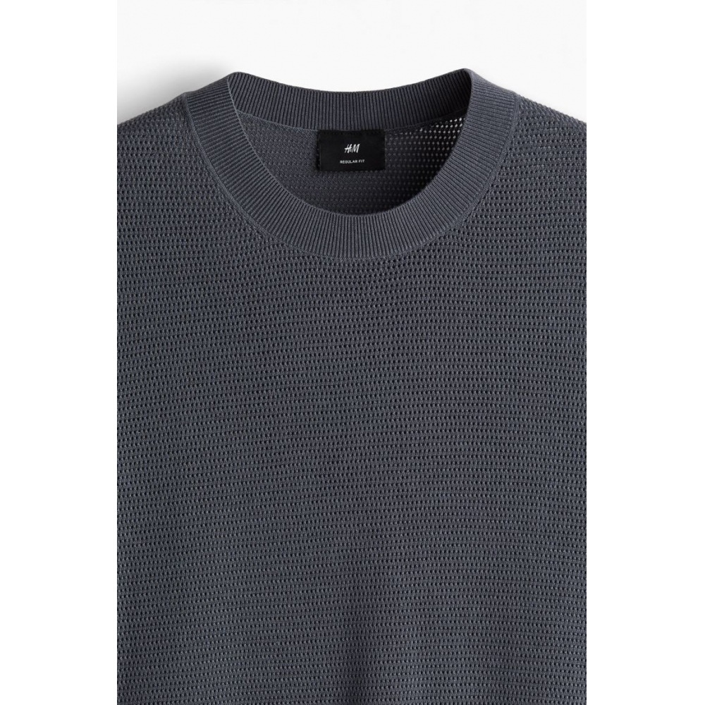 H&M レギュラーフィットホールニット T シャツダークグレー H&M レギュラーフィットホールニット T シャツダークグレー