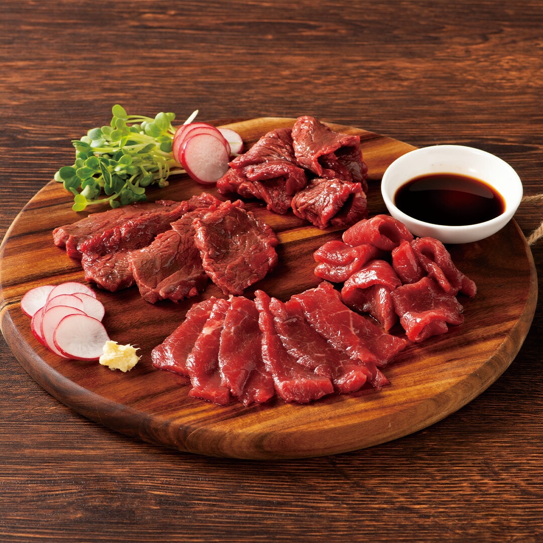 熊本 「フジチク」 ふじ馬さし赤身食べ比べ ふじ馬刺し上赤身100g2ふじ馬刺しロース100g1馬刺し用たれ5ml6生姜小袋3g6 【産直メーカー直送品】