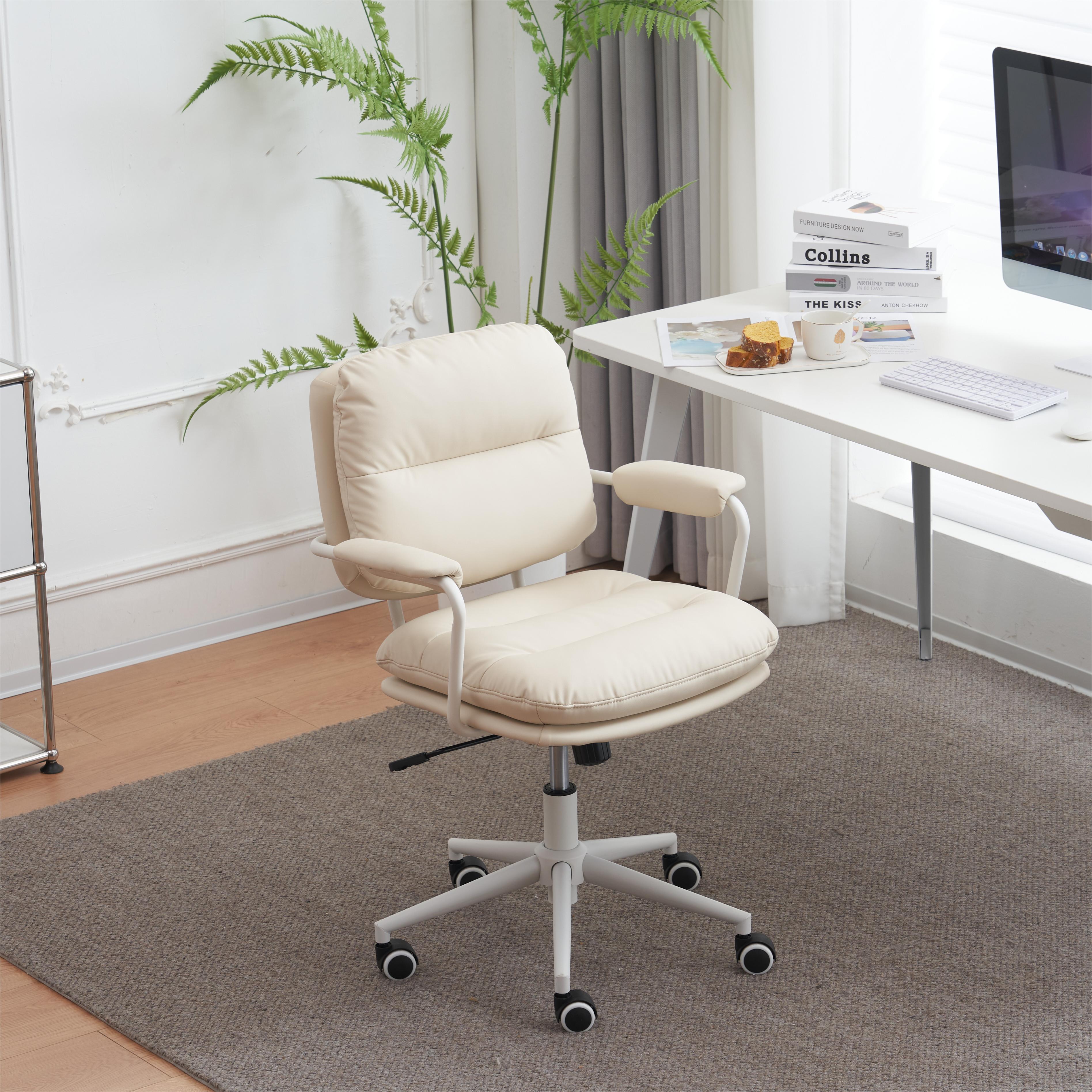 356【新作登場】　ベージュ デスクチェア 在宅ワーク オフィスチェア おしゃれ 3Dソフトパッド　極上の座り心地　360回転 椅子 肘付 チェア 学習 かわいい シンプル 疲れにくい 北欧 回転