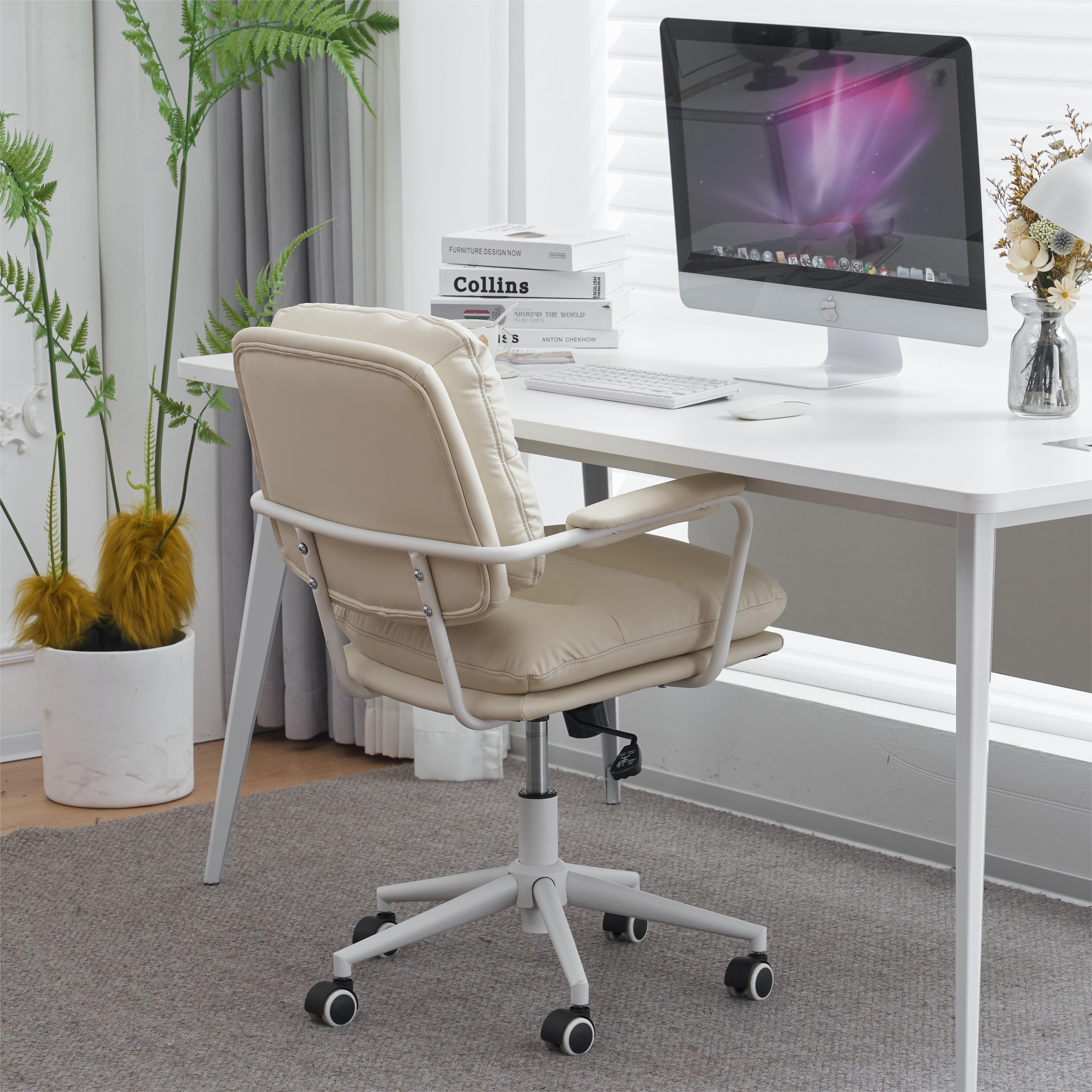 356【新作登場】　ベージュ デスクチェア 在宅ワーク オフィスチェア おしゃれ 3Dソフトパッド　極上の座り心地　360回転 椅子 肘付 チェア 学習 かわいい シンプル 疲れにくい 北欧 回転