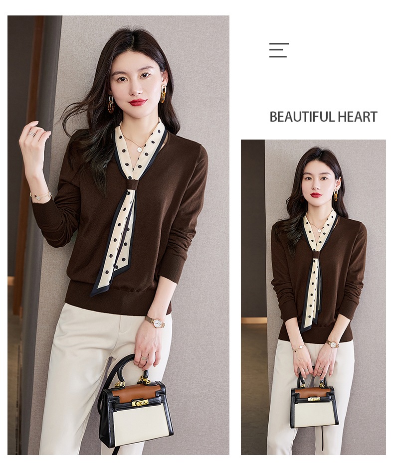 春 ライト スタイル Vネック 水玉リボン ショート ゆったり ボトムス セーター 長袖 レディース トップス ブラウン ベージュ ブラック M L XL XXL トップス 袖あり かわいい 春 ライト スタイル Vネック 水玉リボン ショート ゆったり ボトムス セーター 長袖 レディース トップス ブラウン ベージュ ブラック M L XL XXL トップス 袖あり かわいい
