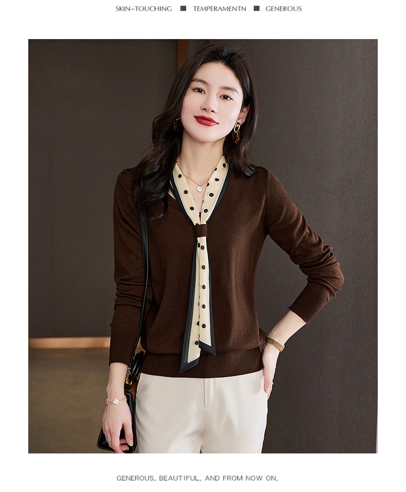 春 ライト スタイル Vネック 水玉リボン ショート ゆったり ボトムス セーター 長袖 レディース トップス ブラウン ベージュ ブラック M L XL XXL トップス 袖あり かわいい 春 ライト スタイル Vネック 水玉リボン ショート ゆったり ボトムス セーター 長袖 レディース トップス ブラウン ベージュ ブラック M L XL XXL トップス 袖あり かわいい