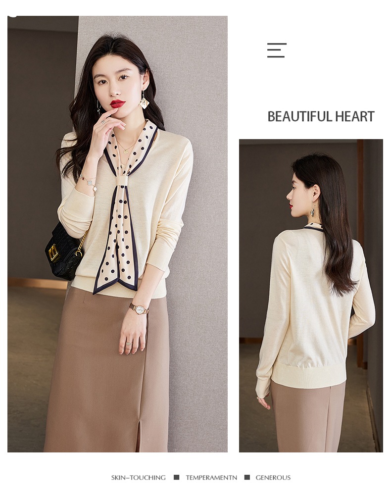 春 ライト スタイル Vネック 水玉リボン ショート ゆったり ボトムス セーター 長袖 レディース トップス ブラウン ベージュ ブラック M L XL XXL トップス 袖あり かわいい 春 ライト スタイル Vネック 水玉リボン ショート ゆったり ボトムス セーター 長袖 レディース トップス ブラウン ベージュ ブラック M L XL XXL トップス 袖あり かわいい