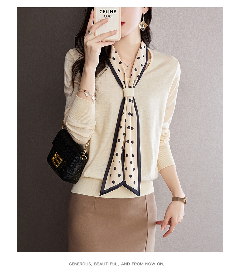 春 ライト スタイル Vネック 水玉リボン ショート ゆったり ボトムス セーター 長袖 レディース トップス ブラウン ベージュ ブラック M L XL XXL トップス 袖あり かわいい 春 ライト スタイル Vネック 水玉リボン ショート ゆったり ボトムス セーター 長袖 レディース トップス ブラウン ベージュ ブラック M L XL XXL トップス 袖あり かわいい