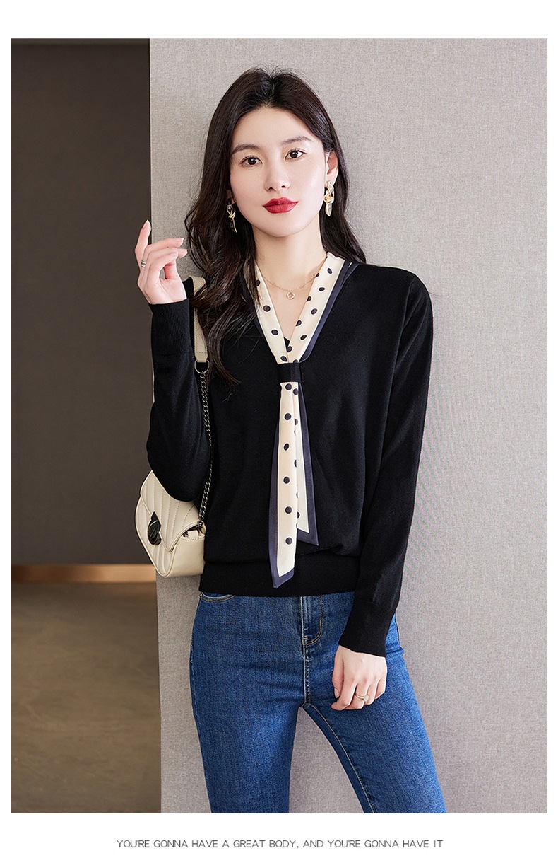 春 ライト スタイル Vネック 水玉リボン ショート ゆったり ボトムス セーター 長袖 レディース トップス ブラウン ベージュ ブラック M L XL XXL トップス 袖あり かわいい 春 ライト スタイル Vネック 水玉リボン ショート ゆったり ボトムス セーター 長袖 レディース トップス ブラウン ベージュ ブラック M L XL XXL トップス 袖あり かわいい