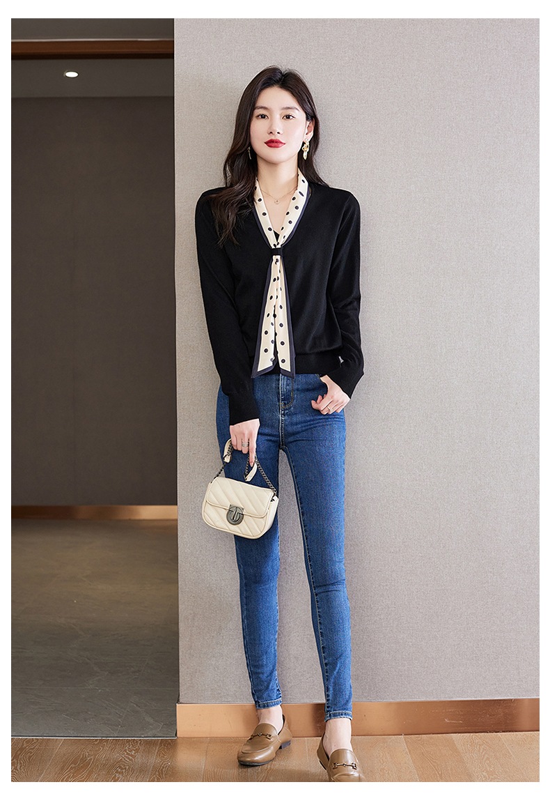 春 ライト スタイル Vネック 水玉リボン ショート ゆったり ボトムス セーター 長袖 レディース トップス ブラウン ベージュ ブラック M L XL XXL トップス 袖あり かわいい 春 ライト スタイル Vネック 水玉リボン ショート ゆったり ボトムス セーター 長袖 レディース トップス ブラウン ベージュ ブラック M L XL XXL トップス 袖あり かわいい