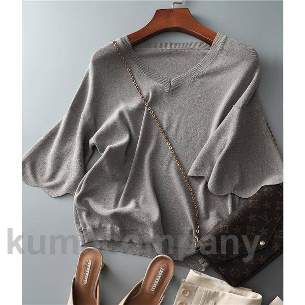 Tシャツ 半袖 レディース カットソー 無地 涼しい Vネック フリル袖 春 夏 カジュアル ゆったり 通学 通勤 おしゃれ 可愛い ルームウェア