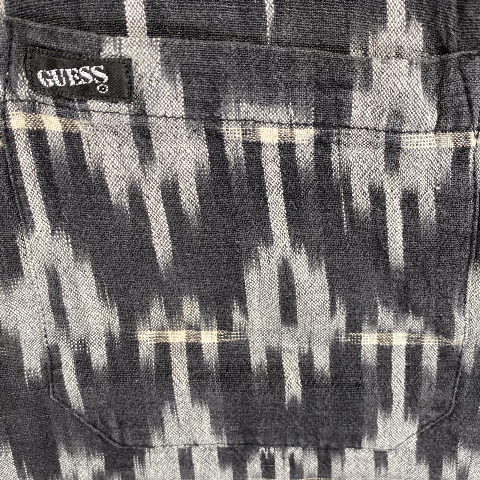 古着 90s/90年代 長袖シャツ 胸ポケット ワンポイント USA製 L ブラック系 総柄 メンズ