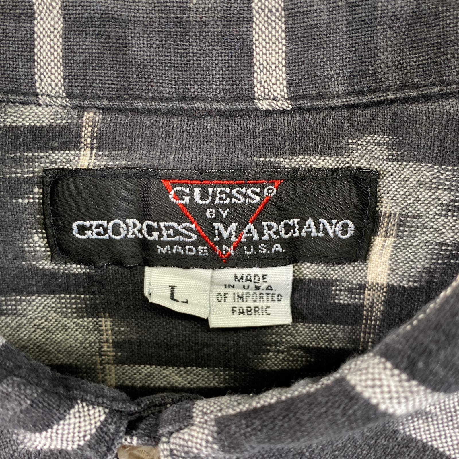 古着 90s/90年代 長袖シャツ 胸ポケット ワンポイント USA製 L ブラック系 総柄 メンズ