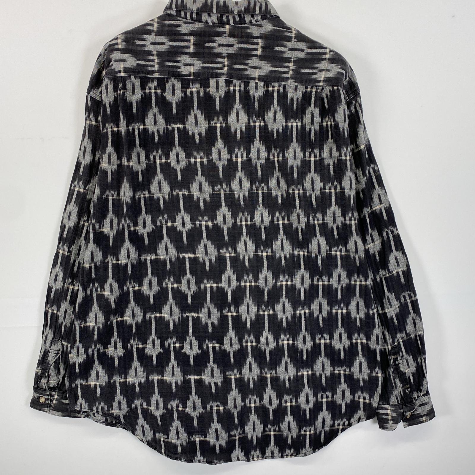 古着 90s/90年代 長袖シャツ 胸ポケット ワンポイント USA製 L ブラック系 総柄 メンズ