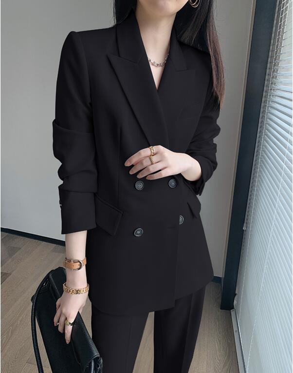 品質良い レディースビジネススーツ 通勤 OL 結婚式 ２点セット 「ロング丈コート+ストレートパンツ」パンツスーツ ダブルスーツ 制服 フォーマル 着痩せ リクルートスーツ カジュアル 司会 宴会
