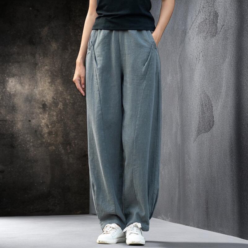 着痩せバルーンパンツ コットンリネン サルエルパンツ 綿麻 黒 茶 紺 ベージュ ワイドパンツ リネン レディース メンズ ズボン 総ゴム ポケット 体型カバー 綿麻キャンバス パンツコーデ きれい