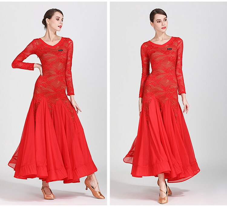 社交ダンス衣装 モダンドレス ラテンドレス スタンダードドレス ワルツダンス 紗 レース ロングワンピース マキシ丈 ラテン衣装 社交ダンスドレス 大きい裾 豪華なドレス ダンス衣装 ダンスウエア ダ