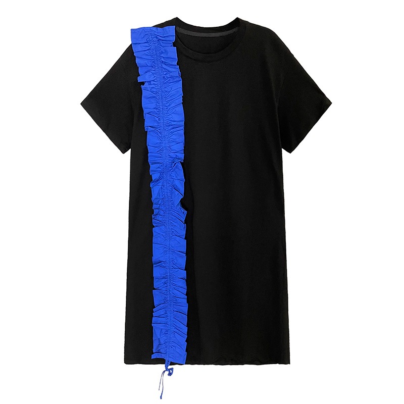 体型カバーチュニック欧米お洒落半袖ワンピース丸ネックTシャツワンピースセミロング丈ゆとり木耳縁着痩せ大きいサイズ オーバーサイズT 体型カバーチュニック欧米お洒落半袖ワンピース丸ネックTシャツワンピースセミロング丈ゆとり木耳縁着痩せ大きいサイズ オーバーサイズT