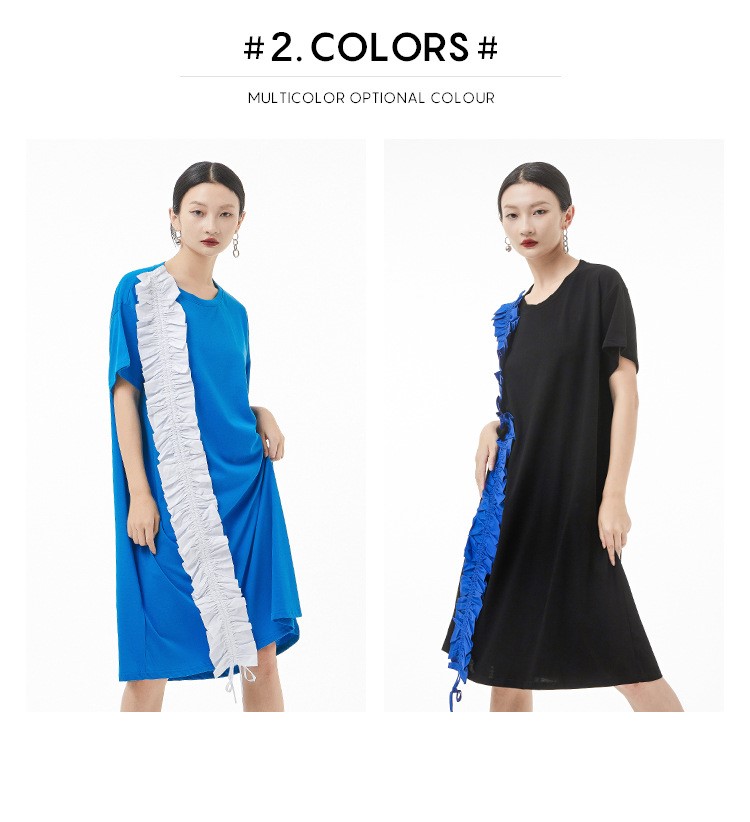 体型カバーチュニック欧米お洒落半袖ワンピース丸ネックTシャツワンピースセミロング丈ゆとり木耳縁着痩せ大きいサイズ オーバーサイズT 体型カバーチュニック欧米お洒落半袖ワンピース丸ネックTシャツワンピースセミロング丈ゆとり木耳縁着痩せ大きいサイズ オーバーサイズT