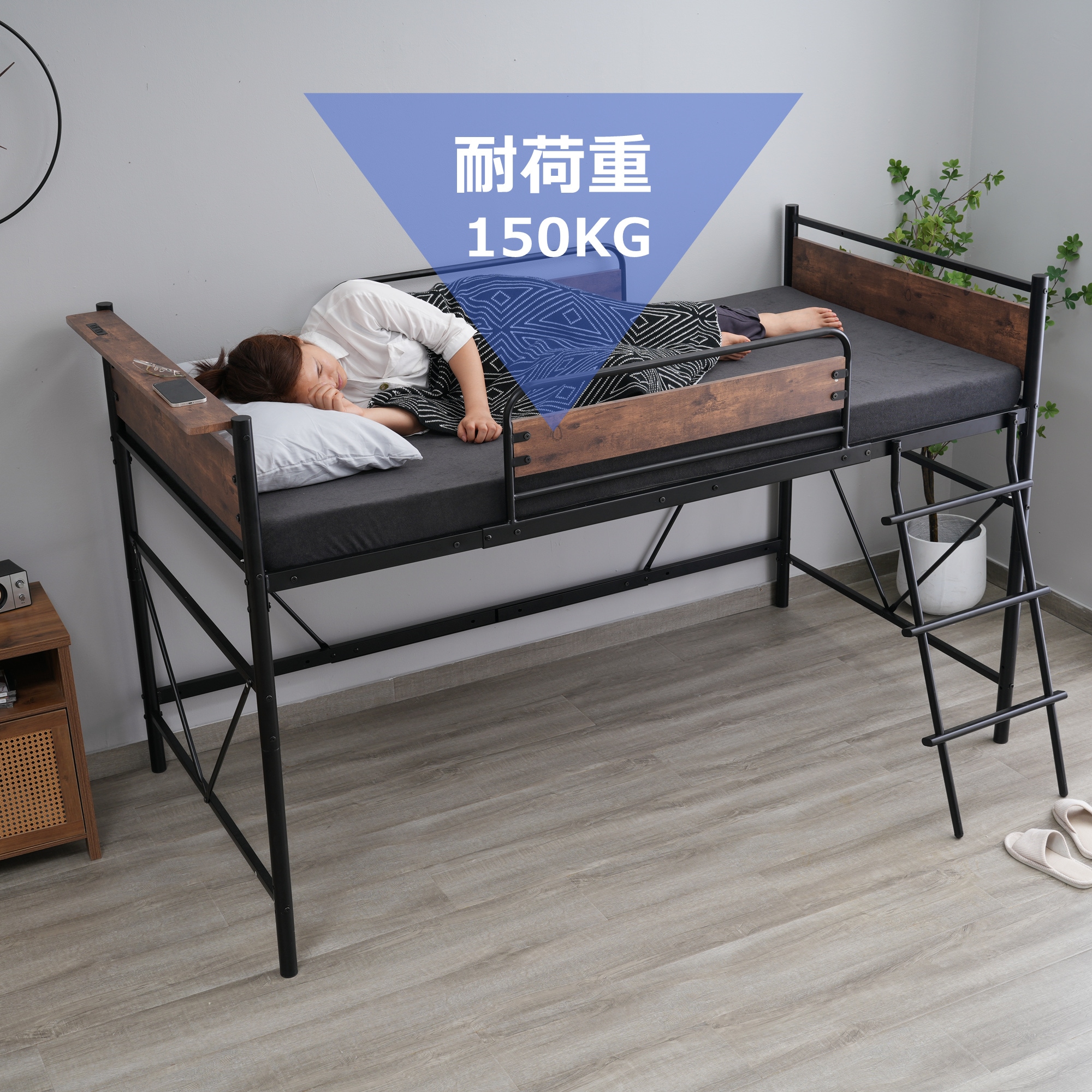 ロフトベッド パイプベッド シングル 耐荷重150kg 高さ125cm システムベッド ロータイプ ミドルタイプ 収納 北欧風 大人 一人暮らし ハンガーポール4本付属 送料無料 スチール 耐震 ベ