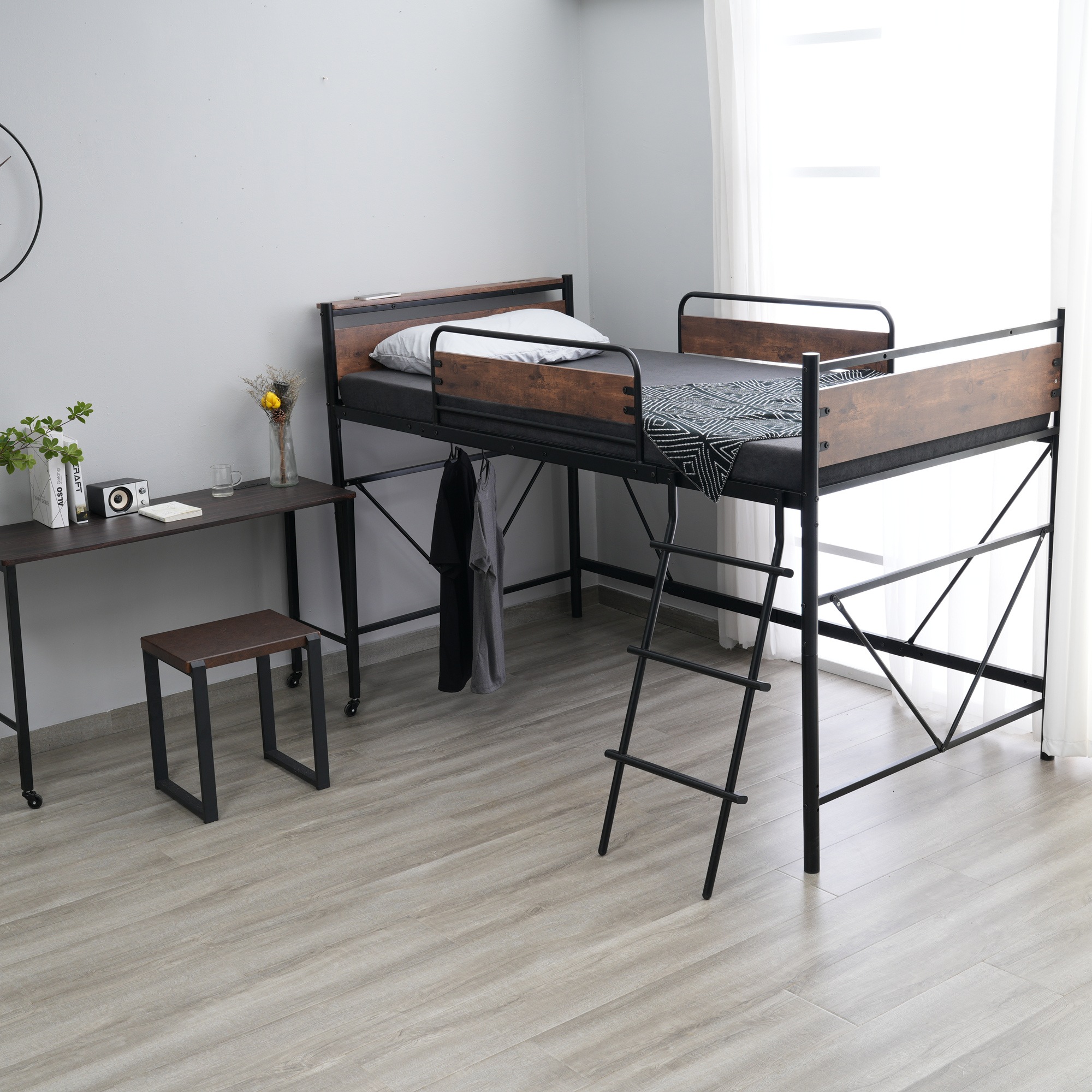 ロフトベッド パイプベッド シングル 耐荷重150kg 高さ125cm システムベッド ロータイプ ミドルタイプ 収納 北欧風 大人 一人暮らし ハンガーポール4本付属 送料無料 スチール 耐震 ベ