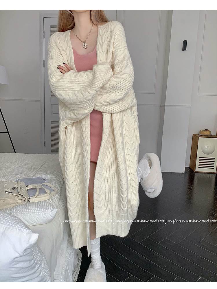 ケーブル編み ロング ニット カーディガン トップス アウター 膝下 ロング丈 袖あり 長袖 ボリューム袖 ドロップショルダー 萌袖 Vネック Iライン モコモコ ポケット 前開き ケーブルニット 編 mdprevattcaulkingandwaterproofing.com