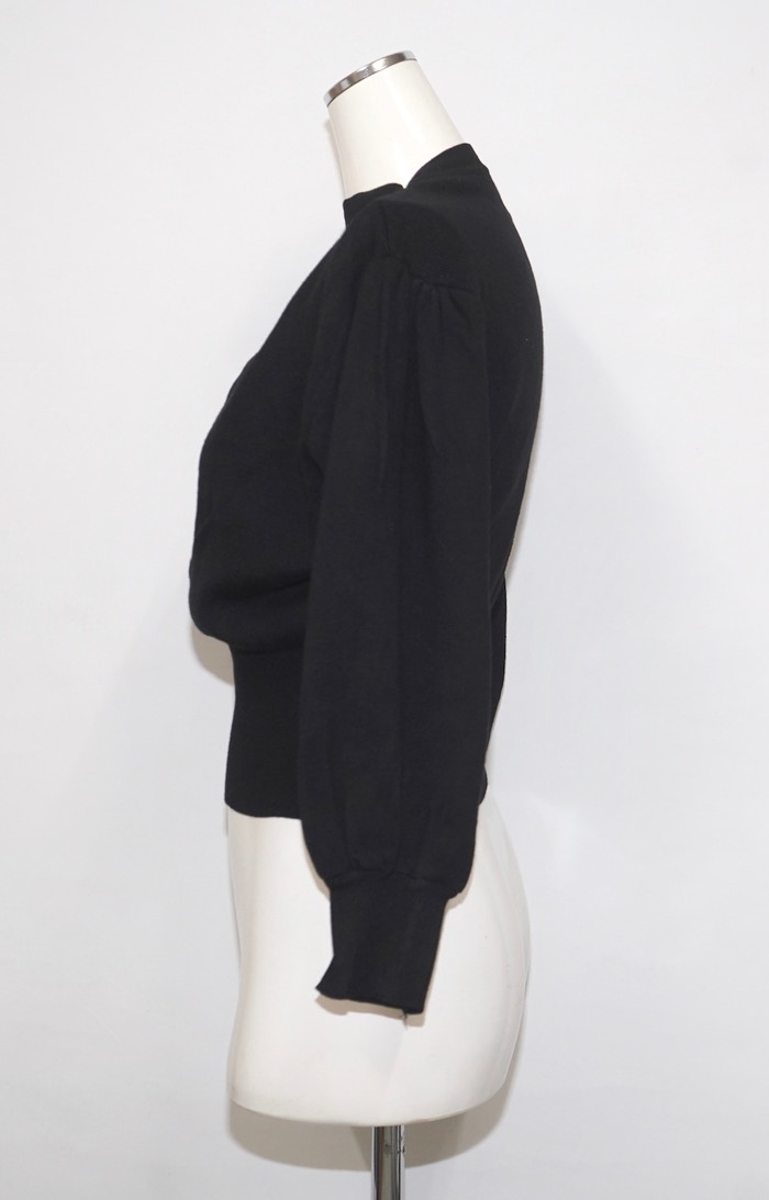 Choker Design Puffsleeve Knit Sweater (black) A,D,G レディース トップス