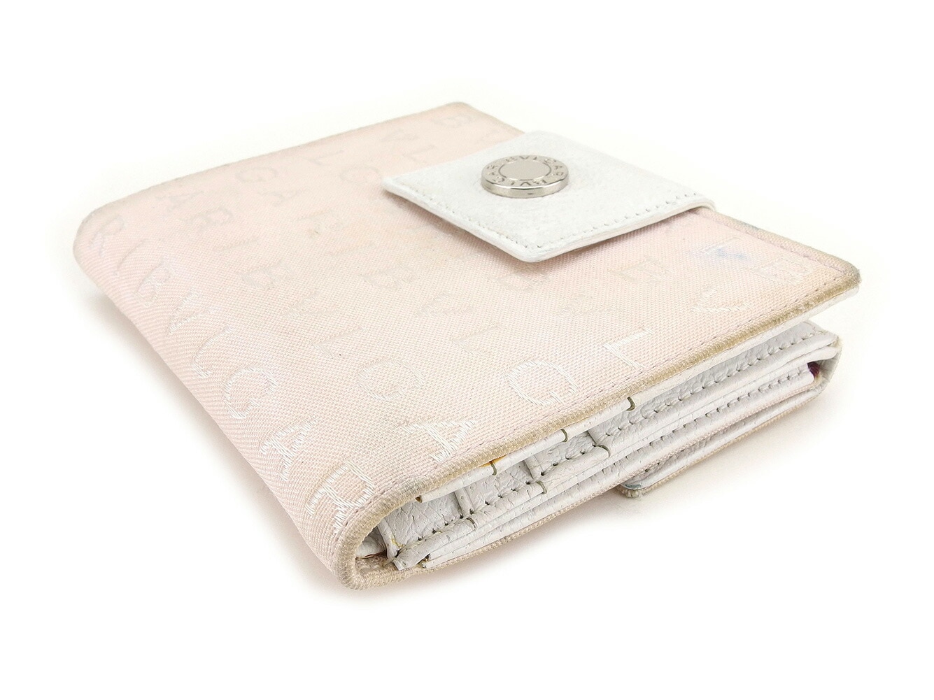 Wホック 財布 二つ折り 財布 ロゴマニア ホワイト 白 ピンク 中古