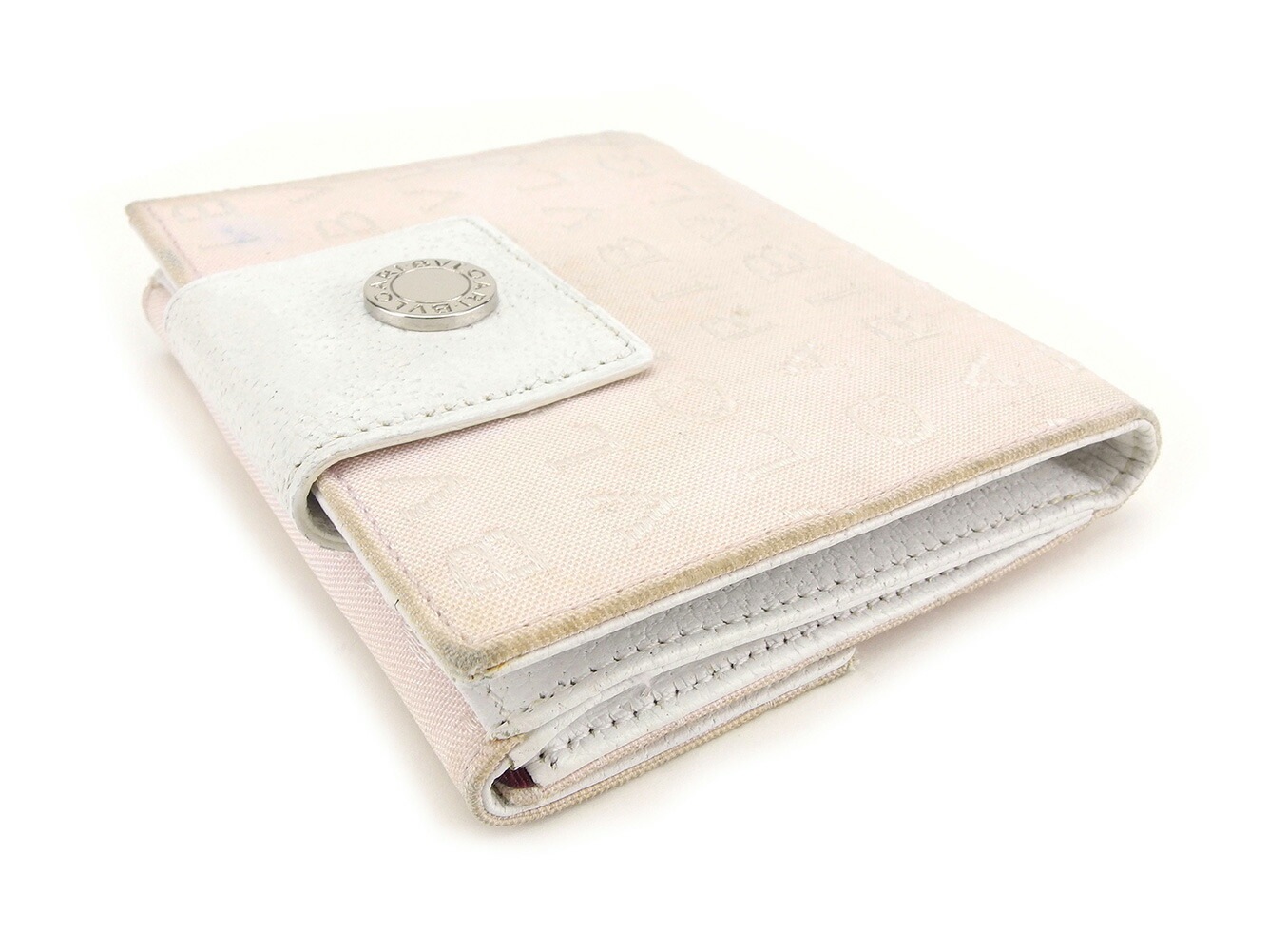 Wホック 財布 二つ折り 財布 ロゴマニア ホワイト 白 ピンク 中古