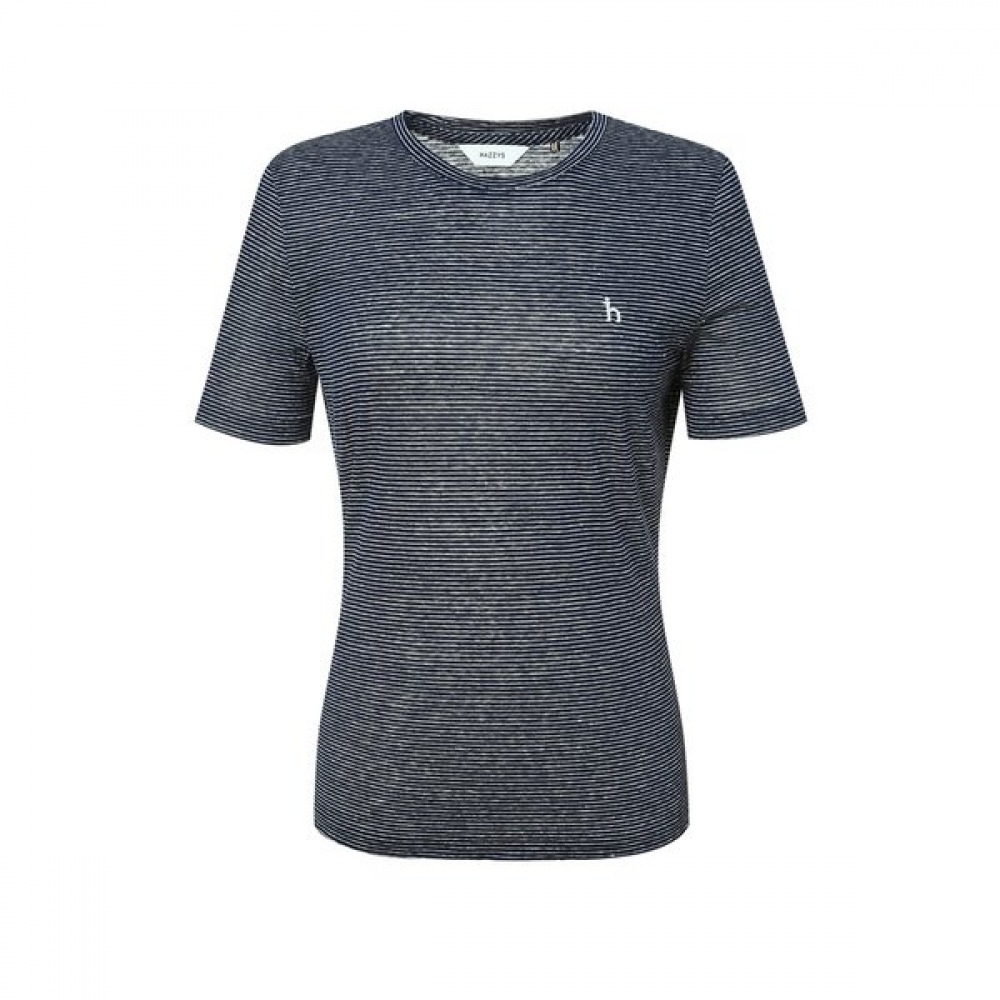 [25SS] エッセンシャルラウンドネック 100% リネンストライプショートスリーブティーHSTS5BC33N2