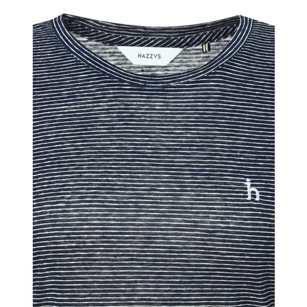 [25SS] エッセンシャルラウンドネック 100% リネンストライプショートスリーブティーHSTS5BC33N2