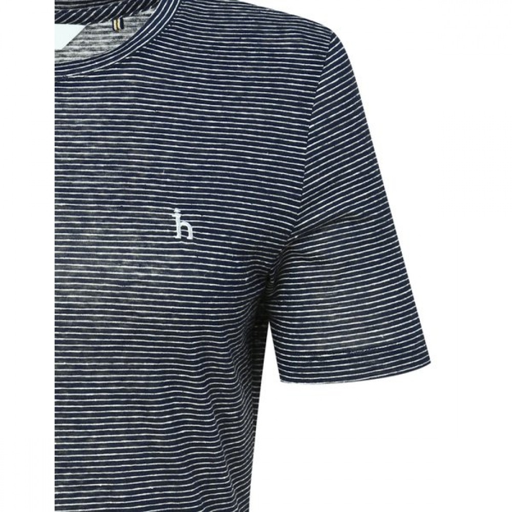 [25SS] エッセンシャルラウンドネック 100% リネンストライプショートスリーブティーHSTS5BC33N2