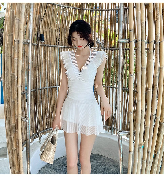 2点セット水着 レディース 体型カバー水着 ミセス ママ水着 30代 20代 40代 オールインワン プリル かわいい バックシャン おしゃれ ぽっちゃり カバーアップ 小胸 バスト 盛れる