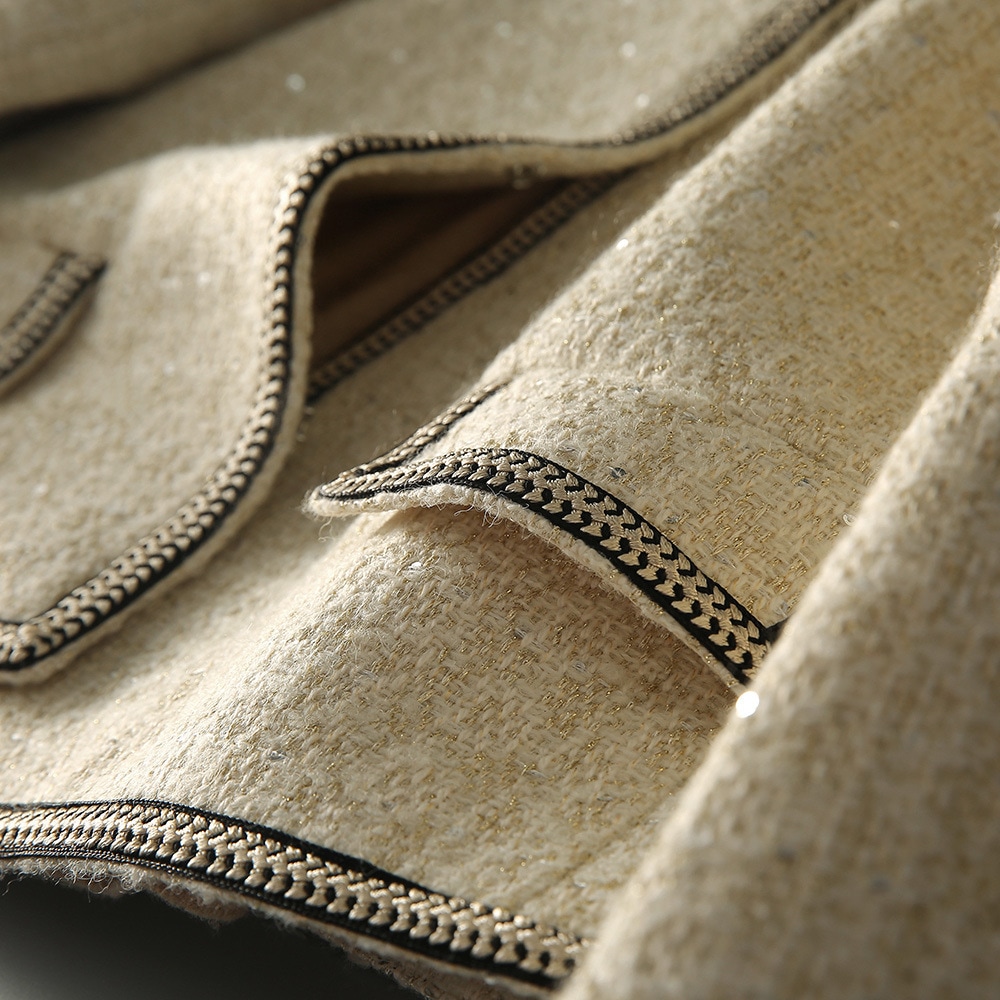 トップス アウター ジャケット 上着 ミディアム丈 袖あり 長袖 ラウンドネック 襟なし ノーカラー ストレート 前開き ポリエステル ウール ツイード かわいい 大人可愛い きれいめ シンプル