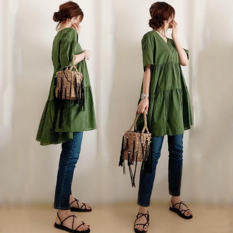 【通気性よく柔軟肌に親しい】 デザイ カジュアル シンプル ギャザー 無地 ブラウス 大人カジュアル