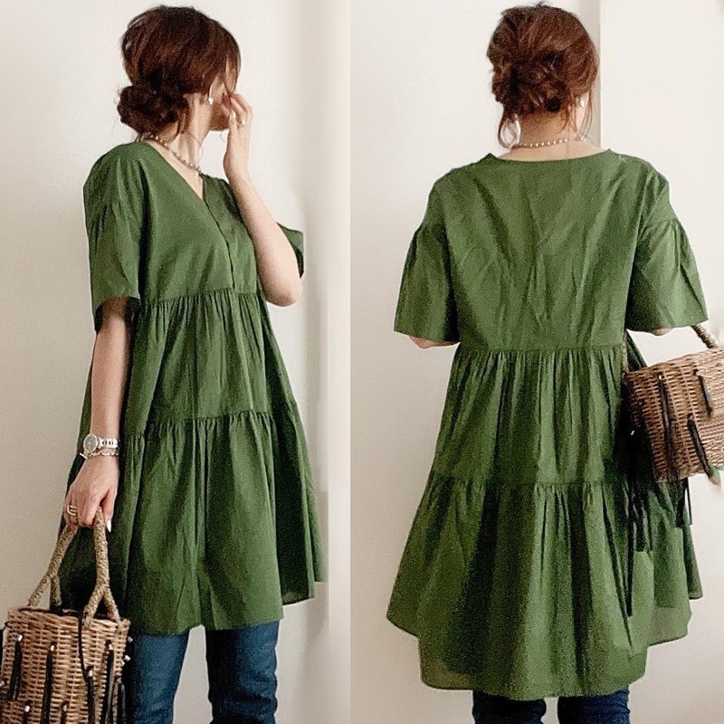 【通気性よく柔軟肌に親しい】 デザイ カジュアル シンプル ギャザー 無地 ブラウス 大人カジュアル