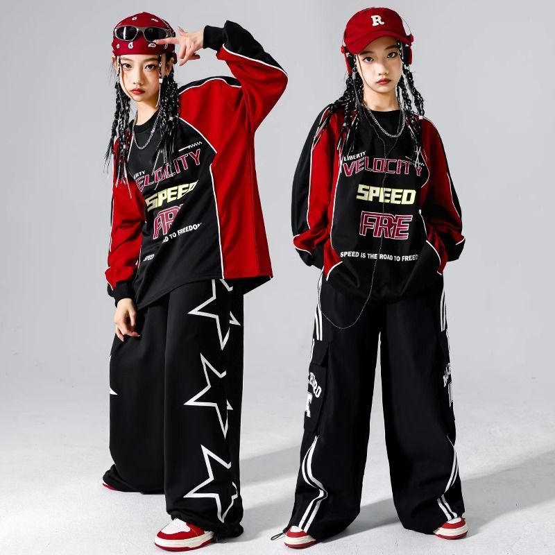 元旦の子供の街のダンスの公演服の男の子のヒップホップのスーツのファッションの赤い子供のhiphopの女性の子供服の機関車の服装 元旦の子供の街のダンスの公演服の男の子のヒップホップのスーツのファッションの赤い子供のhiphopの女性の子供服の機関車の服装