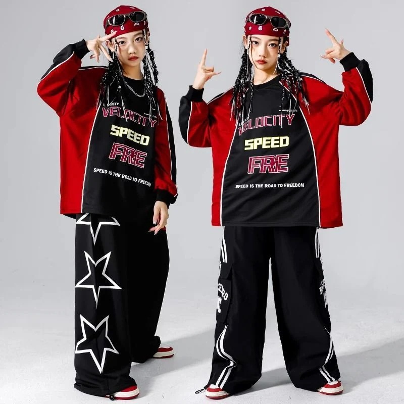 元旦の子供の街のダンスの公演服の男の子のヒップホップのスーツのファッションの赤い子供のhiphopの女性の子供服の機関車の服装 元旦の子供の街のダンスの公演服の男の子のヒップホップのスーツのファッションの赤い子供のhiphopの女性の子供服の機関車の服装