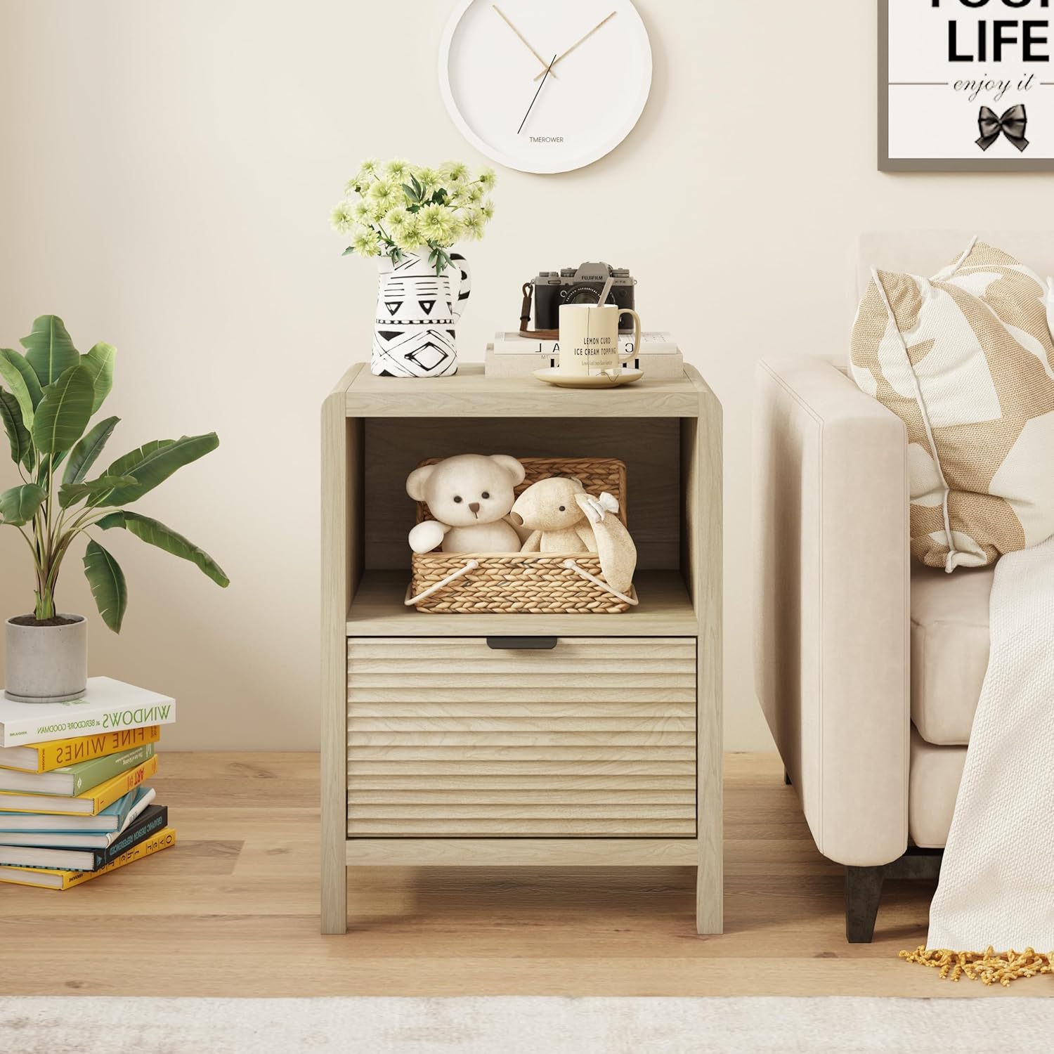 角がまるいデザイン サイドテーブル ルーミィ(ROOMY) 木目サンドカラー 組立式 幅46x奥40x高さ62cm 角がまるいデザイン サイドテーブル ルーミィ(ROOMY) 木目サンドカラー 組立式 幅46x奥40x高さ62cm