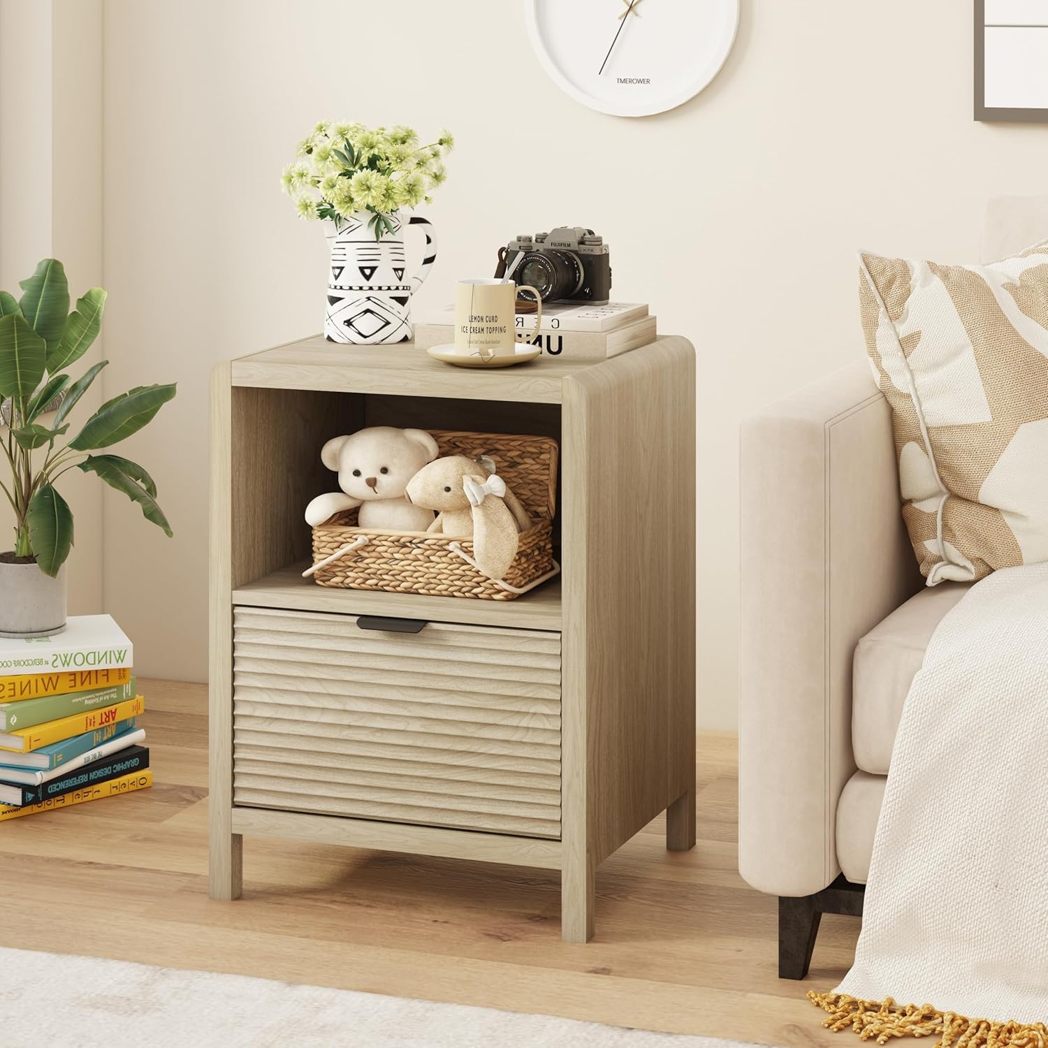 角がまるいデザイン サイドテーブル ルーミィ(ROOMY) 木目サンドカラー 組立式 幅46x奥40x高さ62cm 角がまるいデザイン サイドテーブル ルーミィ(ROOMY) 木目サンドカラー 組立式 幅46x奥40x高さ62cm