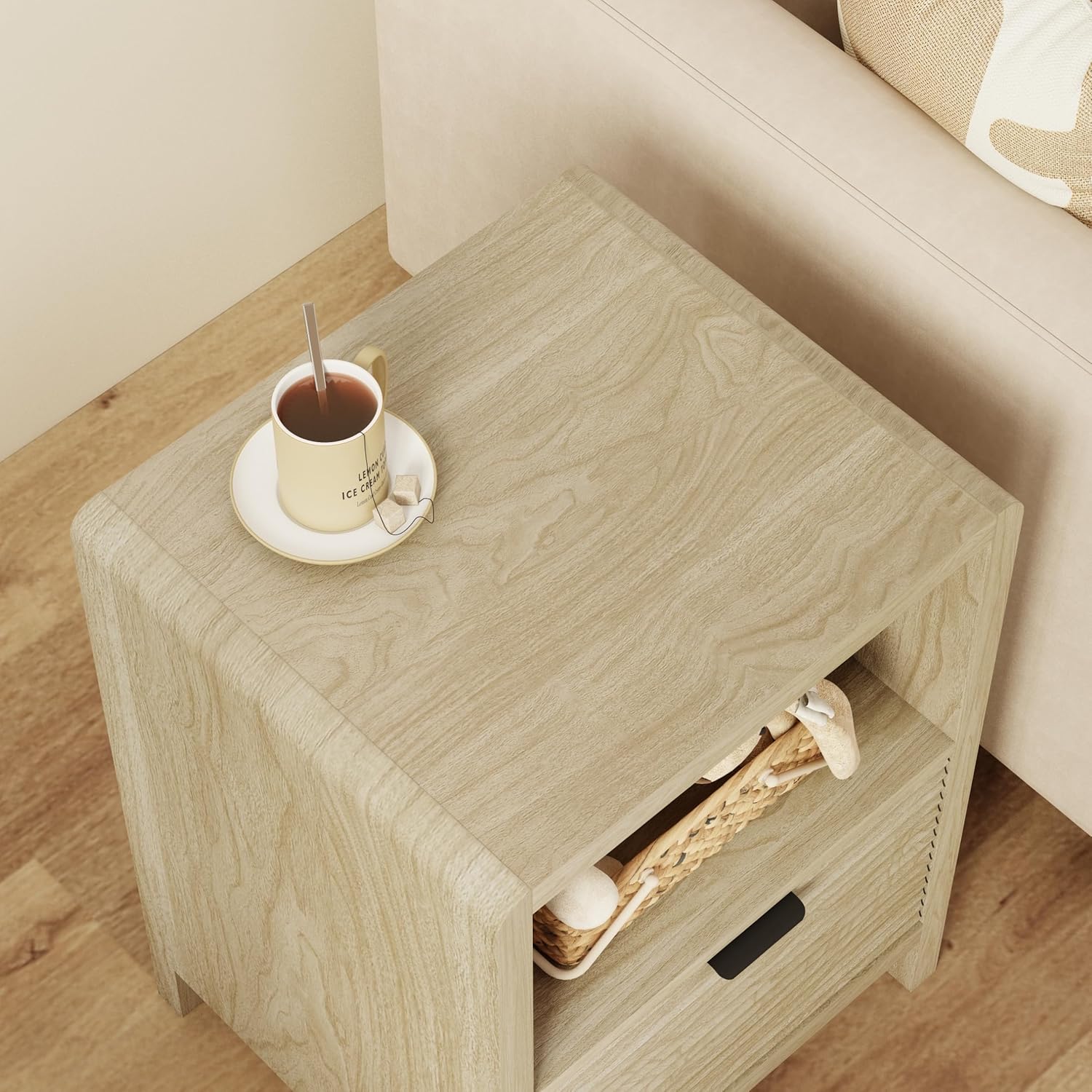 角がまるいデザイン サイドテーブル ルーミィ(ROOMY) 木目サンドカラー 組立式 幅46x奥40x高さ62cm 角がまるいデザイン サイドテーブル ルーミィ(ROOMY) 木目サンドカラー 組立式 幅46x奥40x高さ62cm