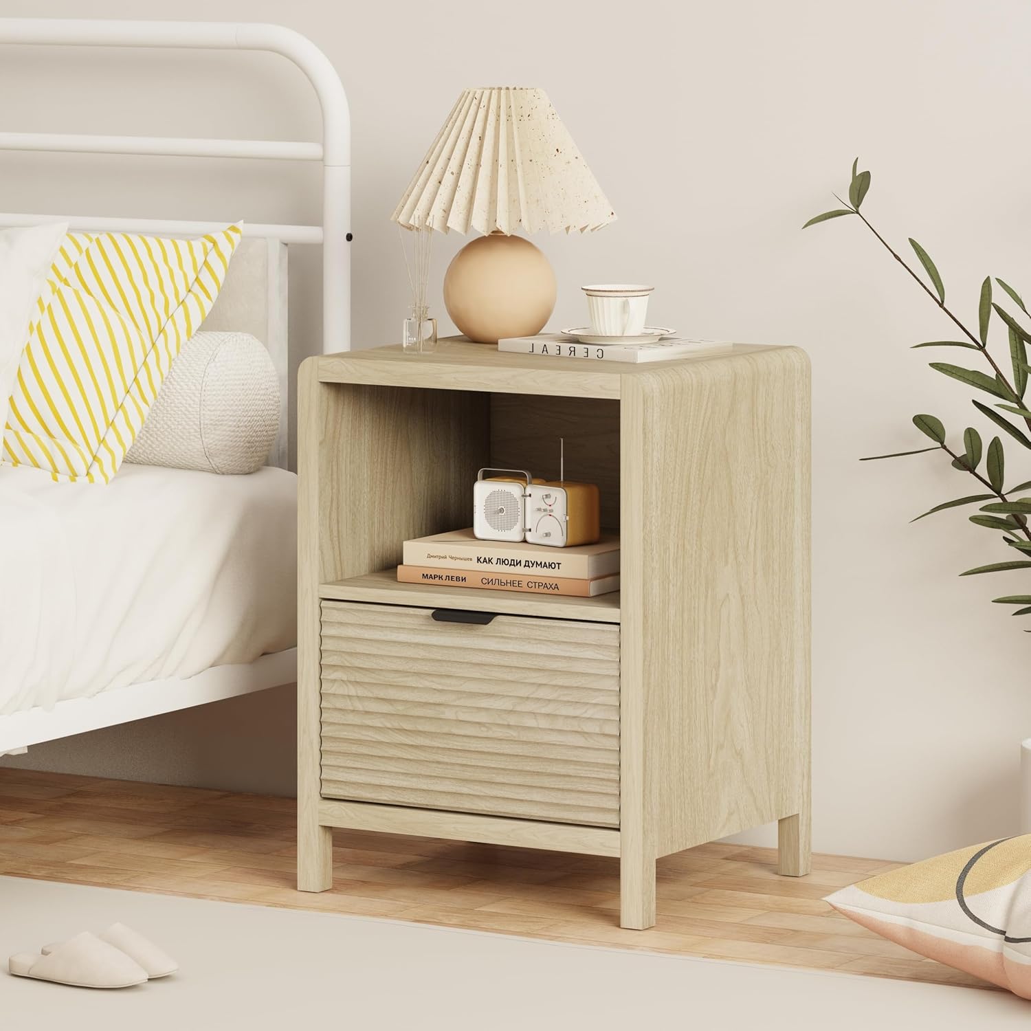 角がまるいデザイン サイドテーブル ルーミィ(ROOMY) 木目サンドカラー 組立式 幅46x奥40x高さ62cm 角がまるいデザイン サイドテーブル ルーミィ(ROOMY) 木目サンドカラー 組立式 幅46x奥40x高さ62cm