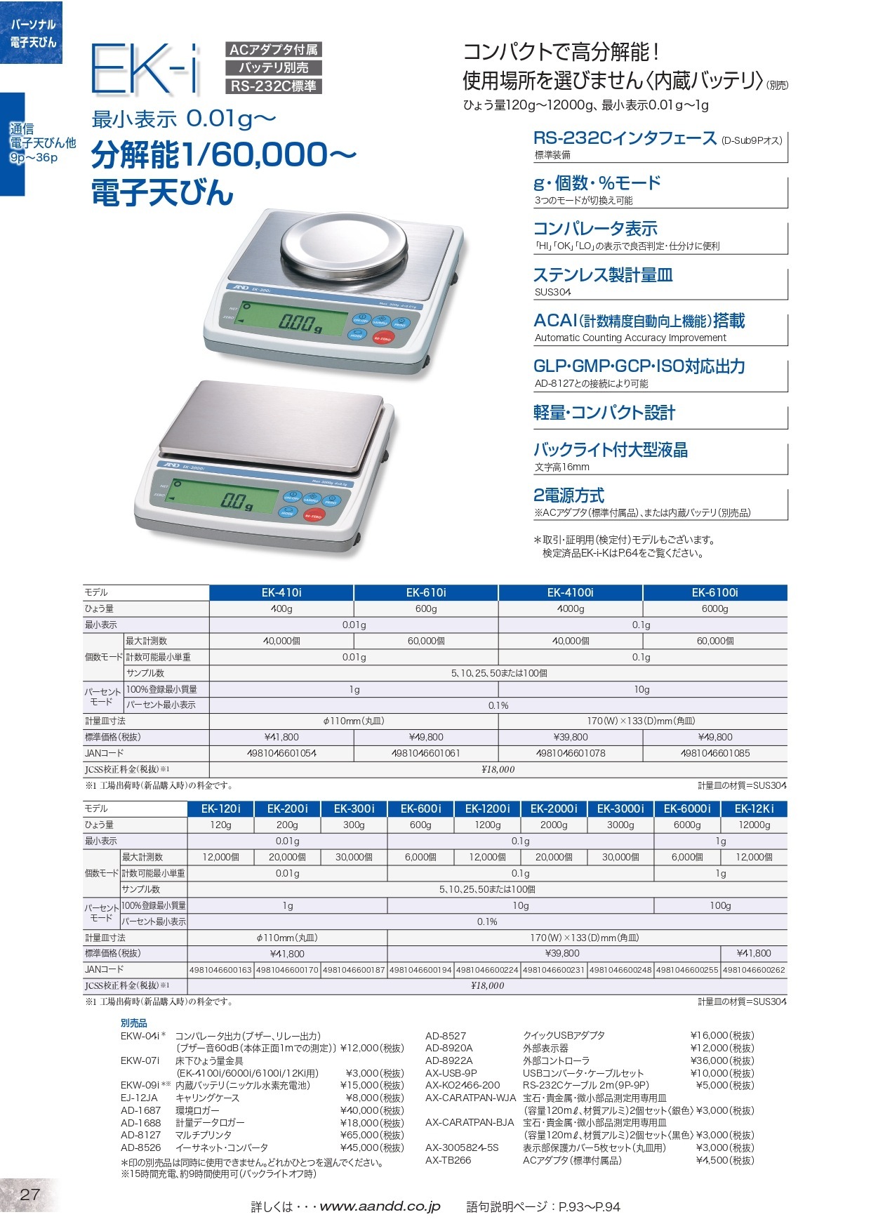 A&D パーソナル天びん EK-200i 最大200g 最小表示:0.01g 皿寸法:φ110mm 検定無 一般校正 コンパクト電子天秤 [ひょう量200g 目量0.01g]