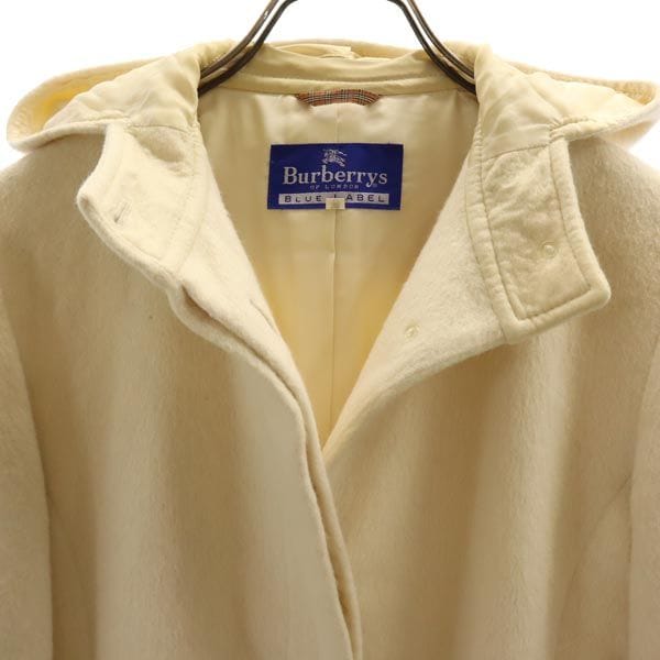 バーバリーズブルーレーベル 90s オールド アンゴラウール フーデット コート 38 ホワイト系 Burberrys Blue label レディース