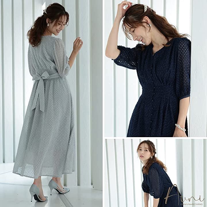 パーティ ワンピース ドレス レディース 結婚式 およばれ ソフト オーガンジー ガーリー ウエストリボン(ベージュ / 322177, M)
