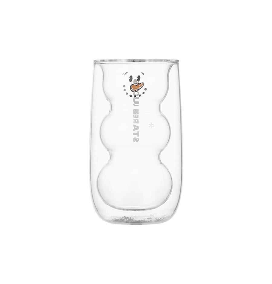 クリスマス 雪だるま ダブルウォール グラス カップ 237ml 韓国スターバ グッズ