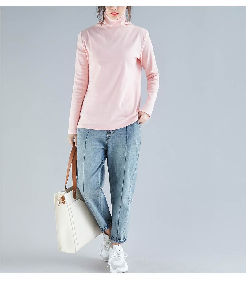 シンプル ベーシック タートルネック カットソー トップス 袖あり 長袖