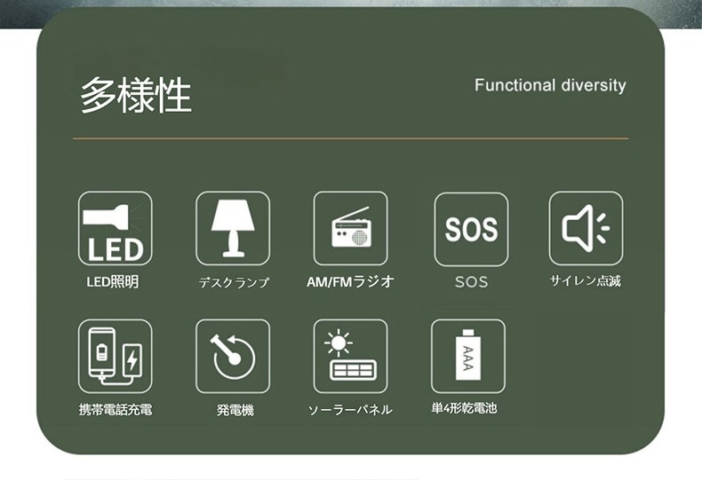 防災ラジオ手回し懐中電灯多機能緊急太陽光緊急懐中電灯