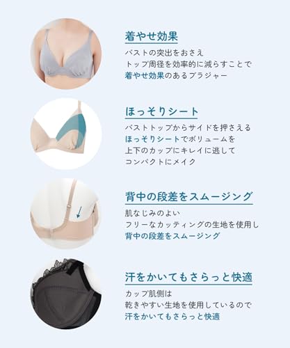 [ウンナナクール] ブラジャー ボリュームを抑える コンパクトにメイク Gカップまで対応 大きいサイズ 【小さく見せるブラ シンプル】 ブラ JB4103 レディース BL E75