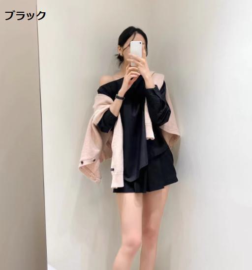 オフショルダーブラウス シャツ トップス ワンショルダー シャツ スリーブ オフショルダー ワンショルダー レディース 大人 春 夏 長袖 おしゃれ かわいい きれいめ カジュアル 肩出し シンプル