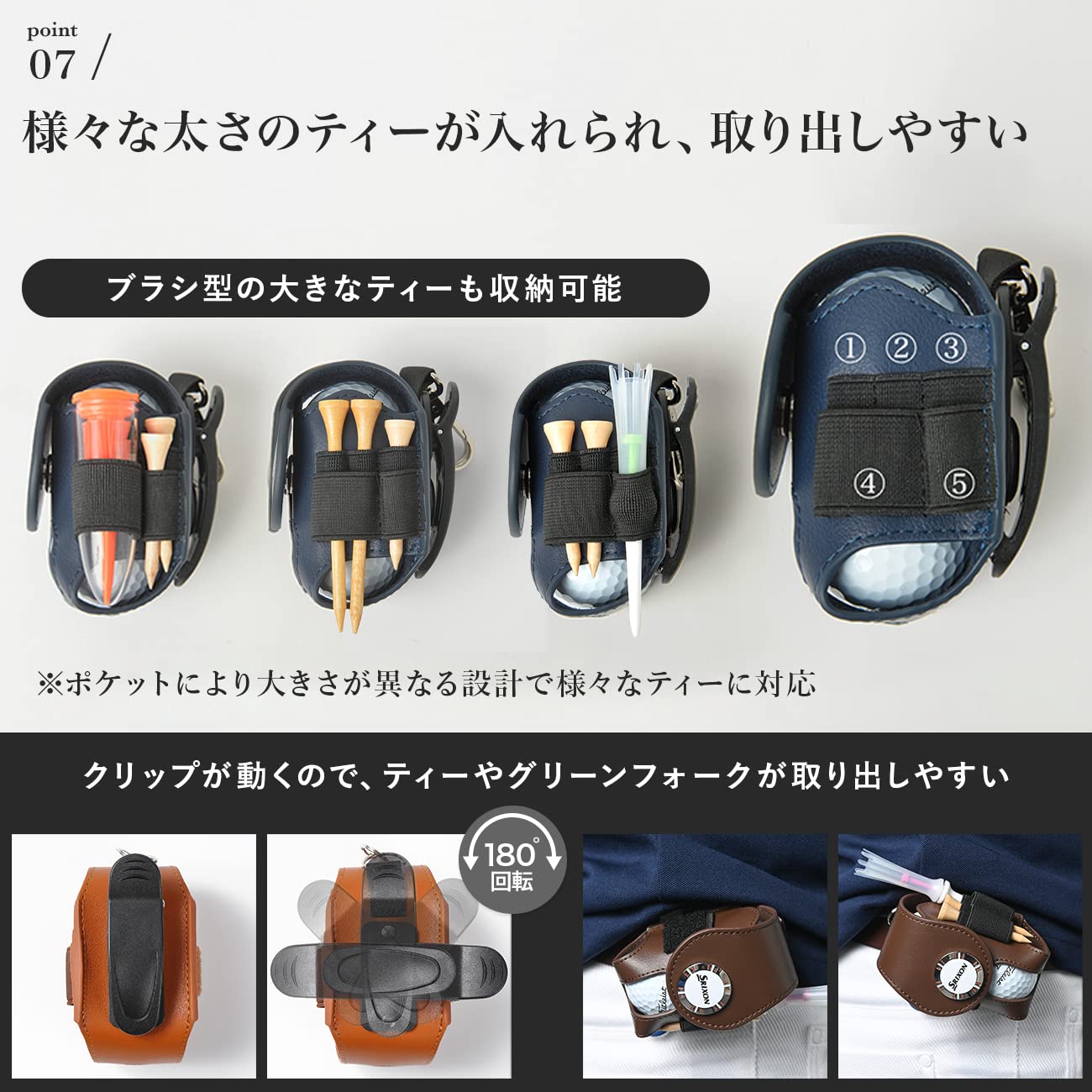 Zesty ゴルフボールケース 2 機能性にこだわるプレイヤーのゴルフ ボールポーチ グリーンフォーク マーカー (ネイビー, 通常タイプ)