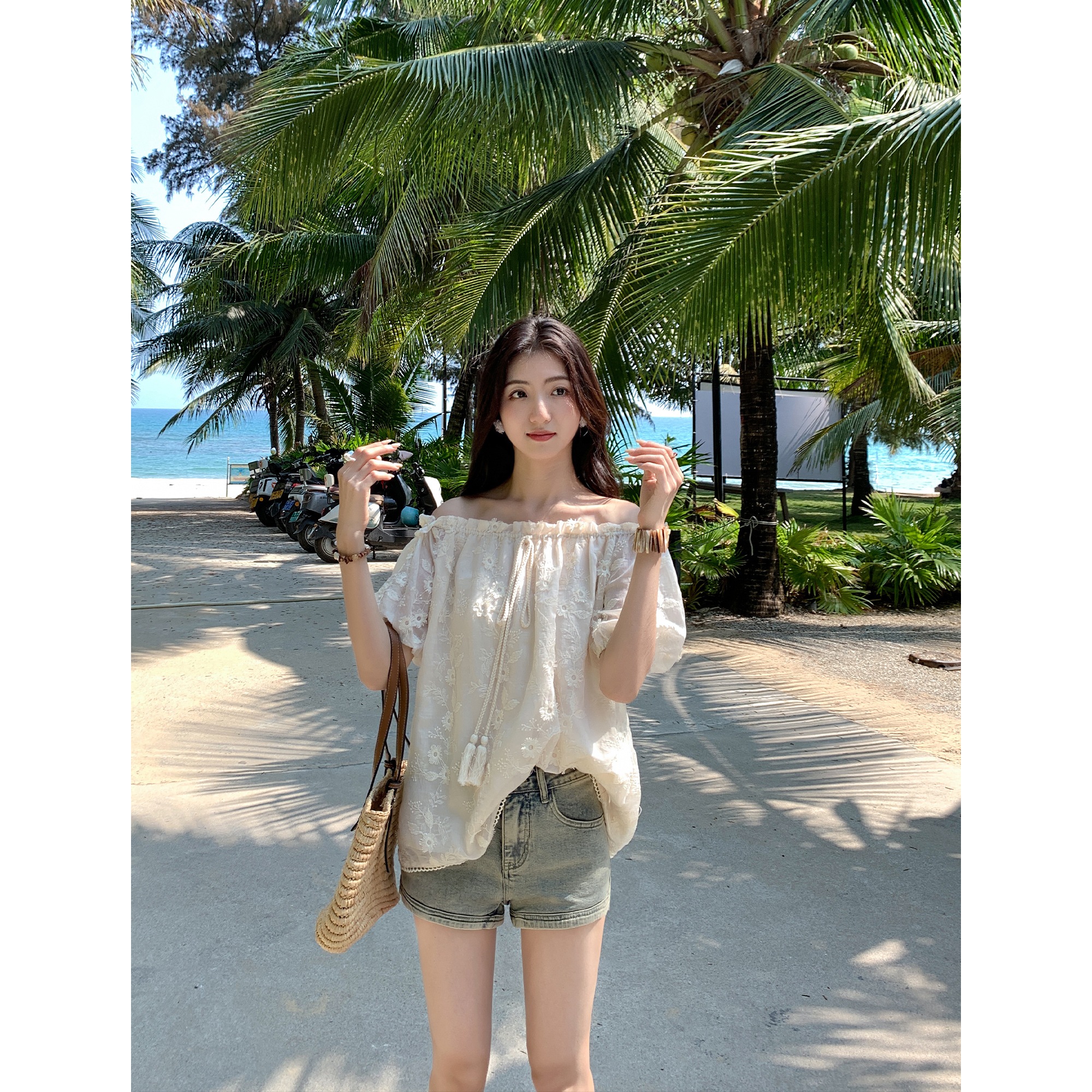 マルバンテンセルレース刺繍半袖シャツレディースルーズオフショルダーシフォンシャツショルダーシャツデリケートシャツ マルバンテンセルレース刺繍半袖シャツレディースルーズオフショルダーシフォンシャツショルダーシャツデリケートシャツ